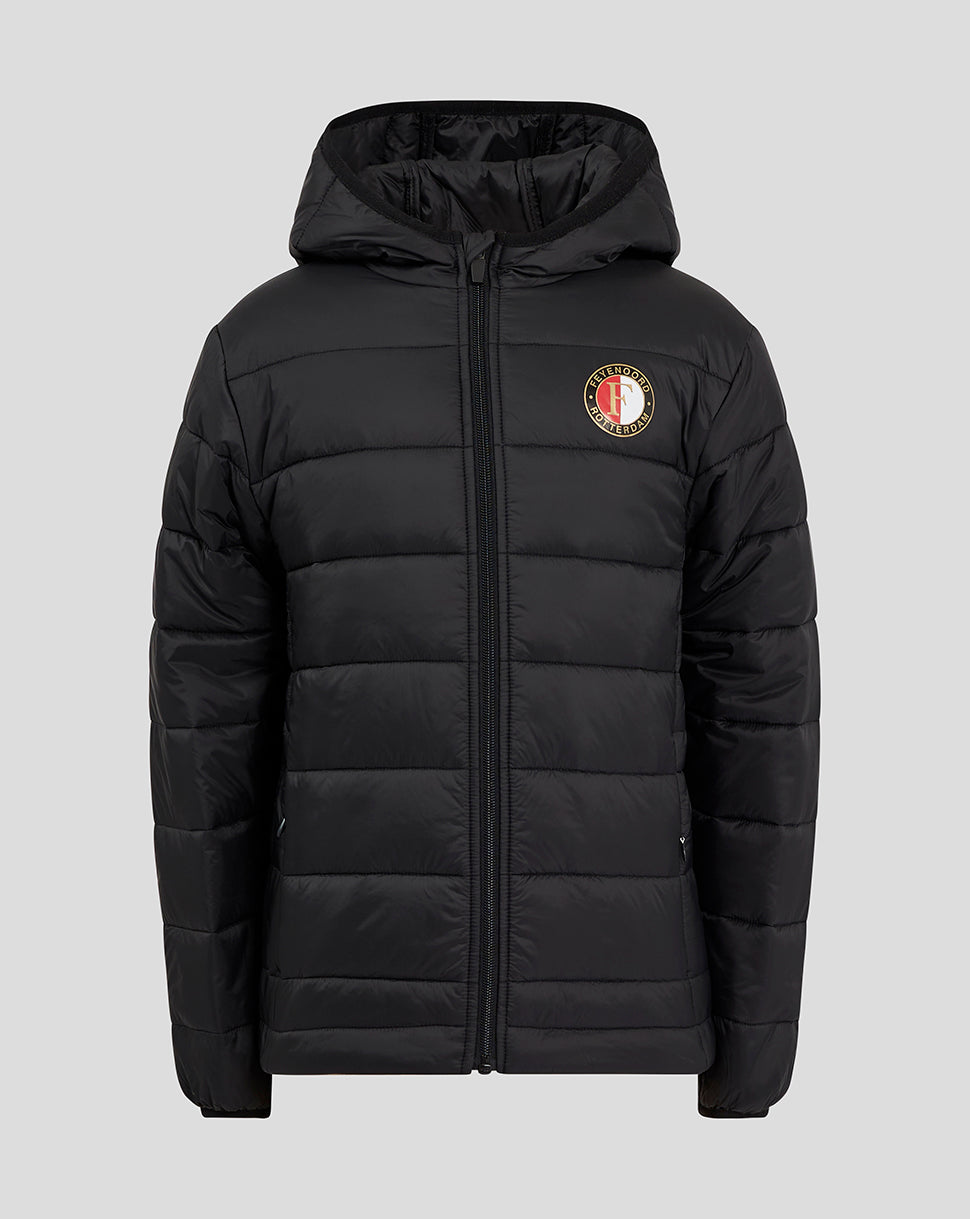 Sunny Sprout Winterjas met capuchon voor jongens, zwaar gevoerde bufferjas met winddichte mouwen voor peuters, zwart, 116