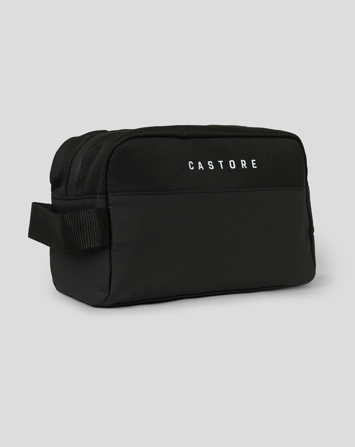 Zwarte Castore toilettas met draaglus en stevige stof