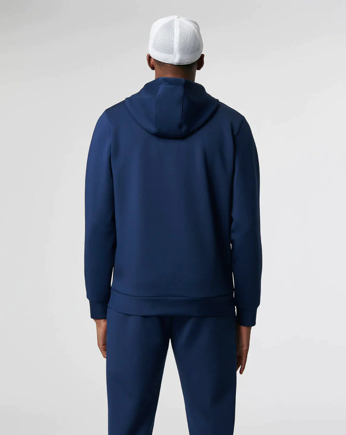 Back view of navy blue ActiveFlex hoodie.