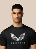 Front view of a man wearing a black Grafisch Training T-Shirt with a large Castore wings graphic on the chest.