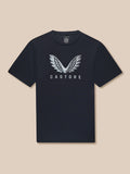 Dark navy graphic training T shirt with a large wing logo on the chest