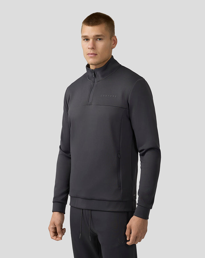 Charcoal Scuba Quarter Zip Top for men with a high collar and subtle Castore logos on chest and sleeve