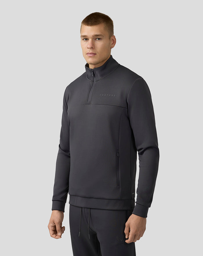 Charcoal Scuba Quarter Zip Top for men with a high collar and subtle Castore logos on chest and sleeve