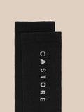 Close-up of folded black crew socks with a white Castore logo