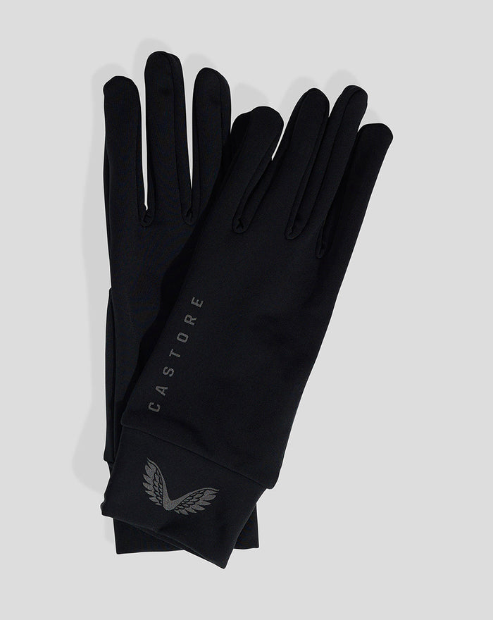 Zwarte unisex Core handschoenen met volledige vingers en Castore branding langs de pols en zijkant.
