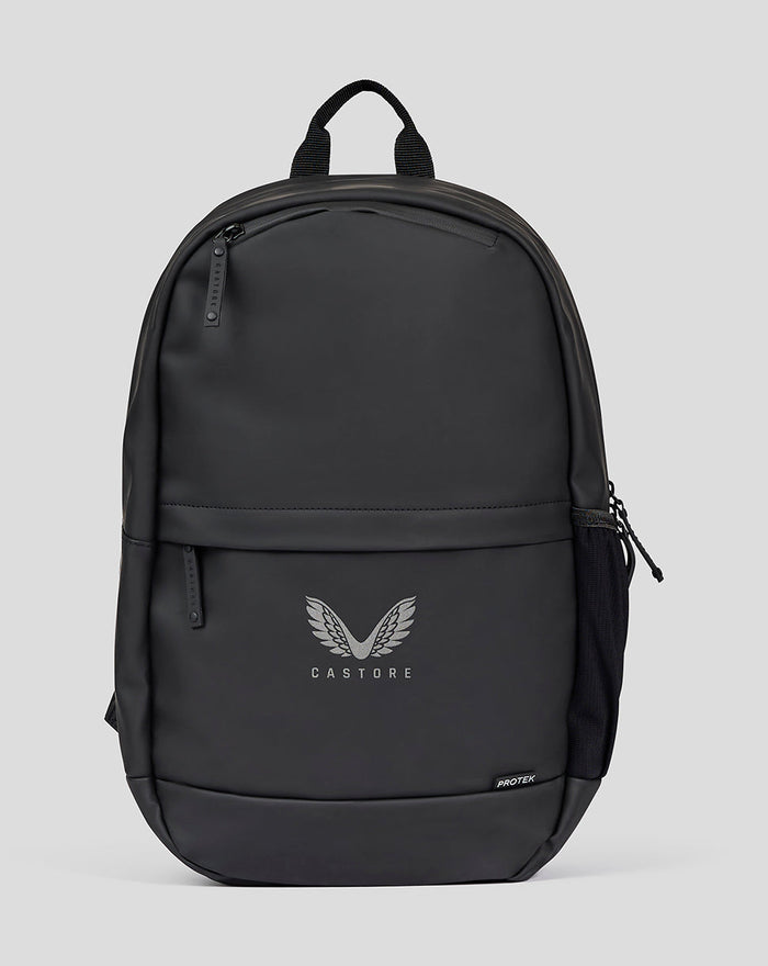 Black Castore unisex backpack with ProTek finish, padded back and reflective logo