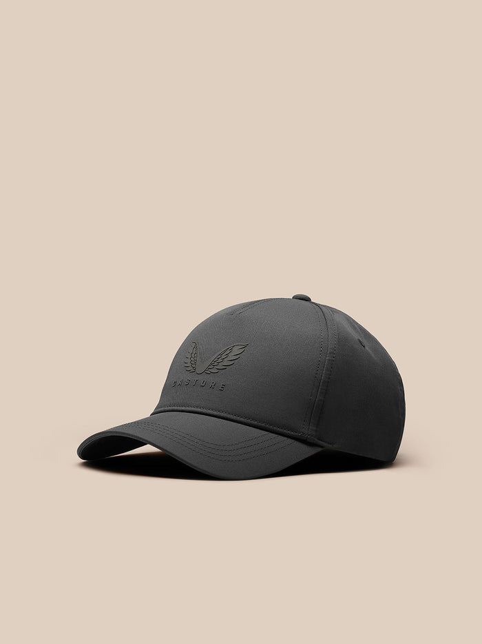 Front view of a gray Castore Active Logo Cap with an embossed wing logo on the front panel.
