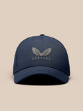 Front view of navy Core Cap with winged Castore logo on the front panel