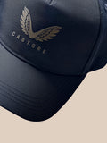 Navy unisex nylon cap with halo eyelets and Castore logo, close-up angled shot