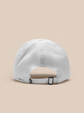 Back view of a white adjustable cap with strap and buckle and ProTEK branding