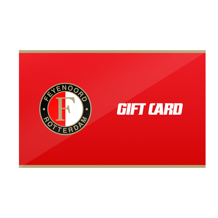 Red Feyenoord gift card with club crest on the left and Gift Card text on the right