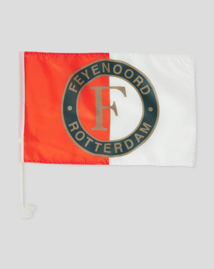 Two Feyenoord car flags in red white design with club crest