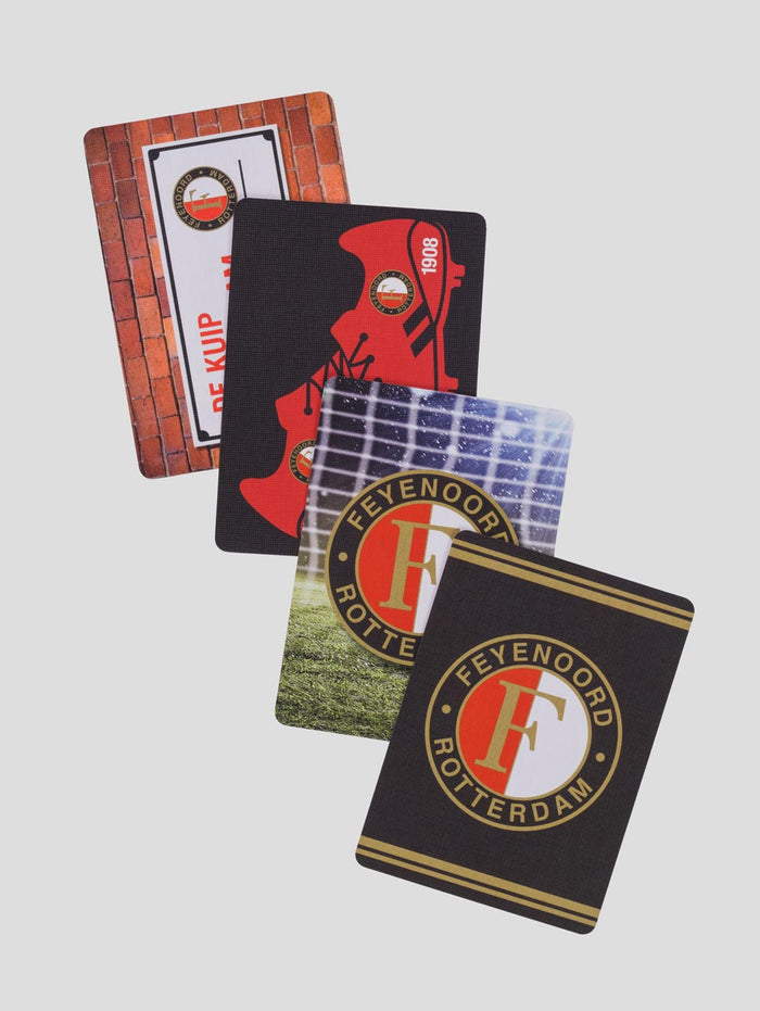 Feyenoord SNAP card designs fanned out over a red brick background with logo graphics