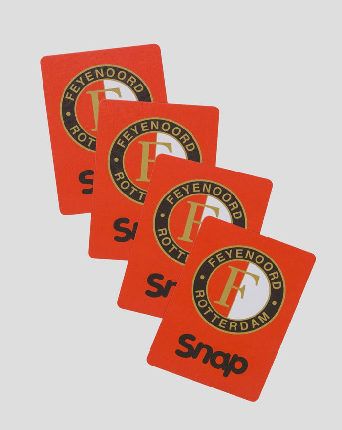 Feyenoord SNAP playing cards with bright orange backs and the club logo