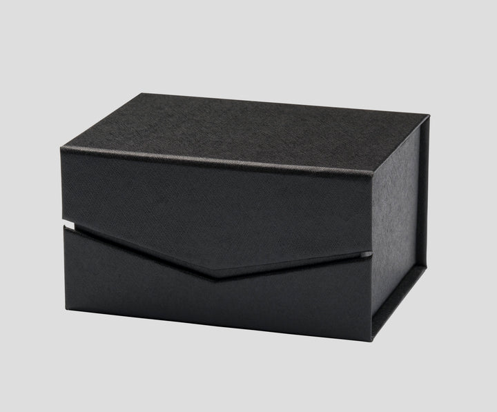 Open black presentation box showing the empty interior for the glass keepsake