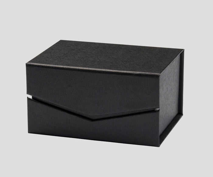 Open black presentation box showing the empty interior for the glass keepsake