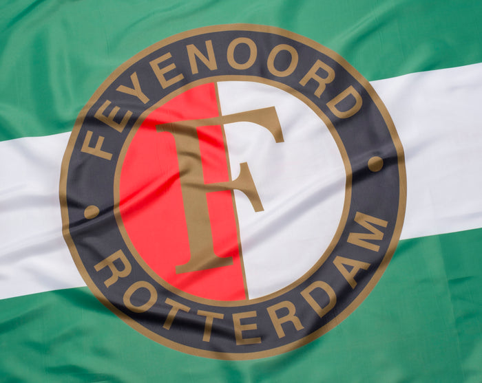 Feyenoord vlag with green white green stripes and circular crest, size 100 x 150 cm