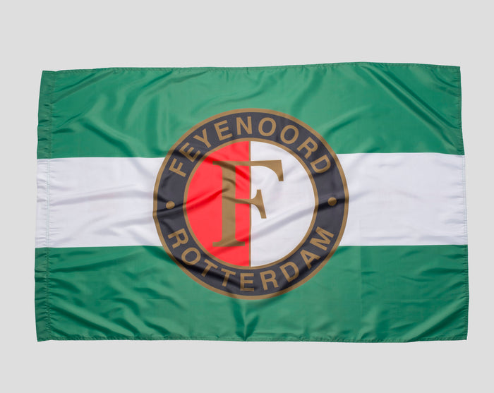 Feyenoord vlag groen wit groen met centrale badge afmetingen 100 x 150 cm
