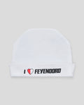 White baby beanie with folded cuff printed I love FEYENOORD.