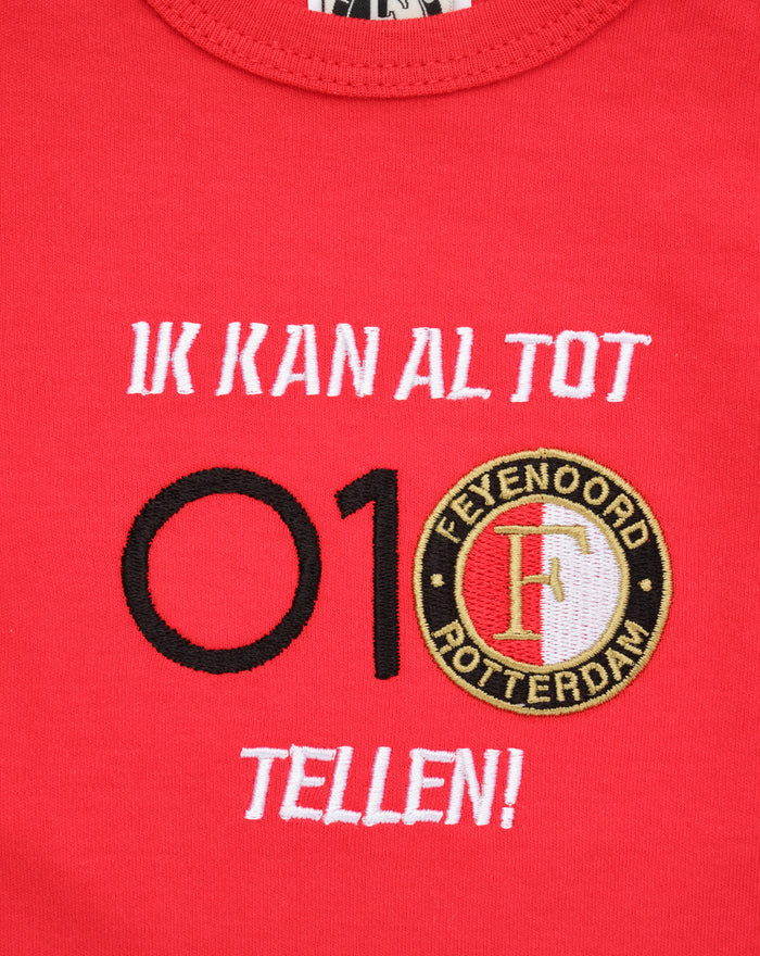 Bright red Feyenoord baby T shirt with white embroidered slogan and club crest