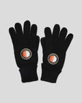 Pair of black knit gloves with circular Feyenoord Rotterdam patches on the wrists