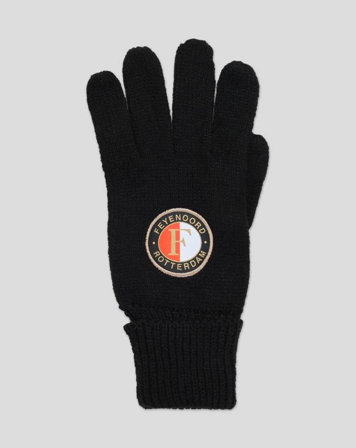 Adult black knitted glove with a circular Feyenoord logo patch
