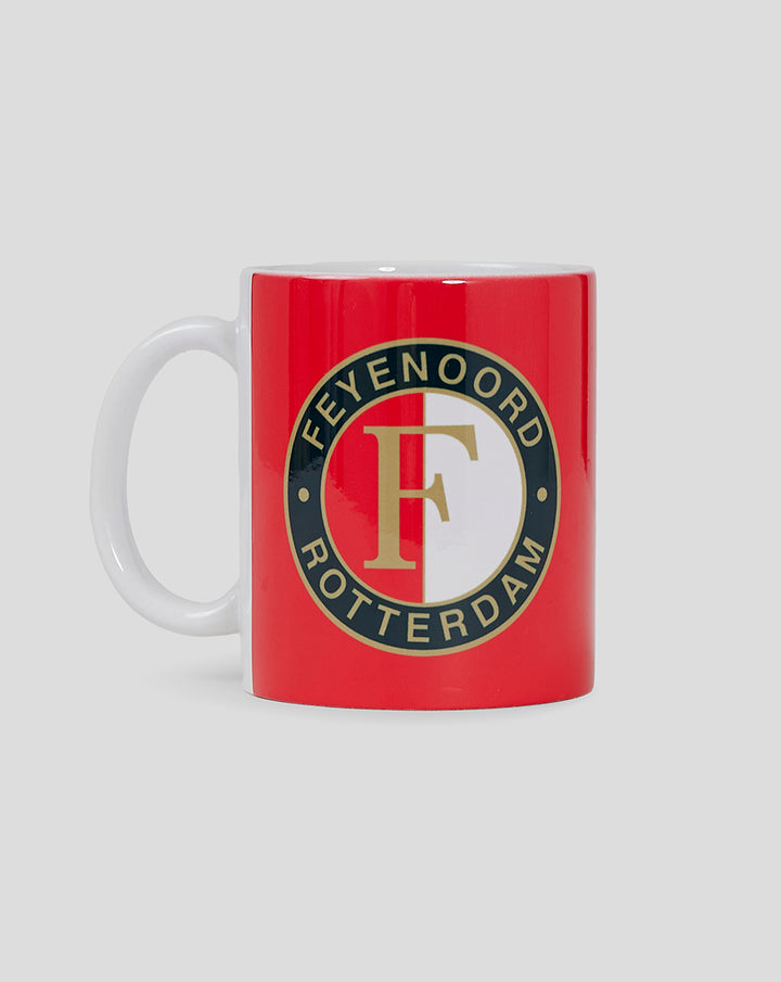 Red Feyenoord mug with white handle and circular club crest.