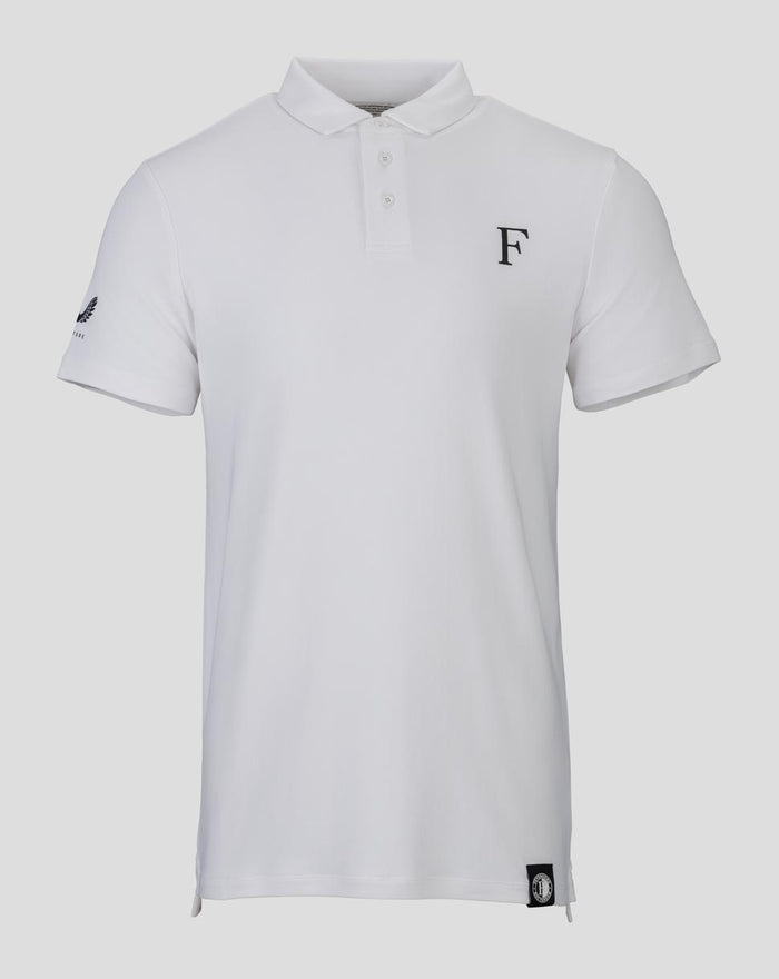 White Feyenoord Essentials polo shirt for men with a small black F logo on the chest