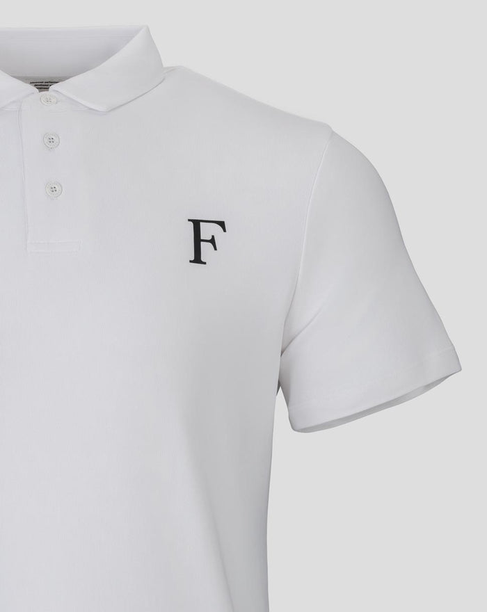 White Feyenoord Essentials polo shirt for men with a small black F logo on the chest