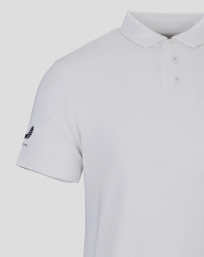 White Feyenoord Essentials polo shirt for men with a wing emblem on the sleeve