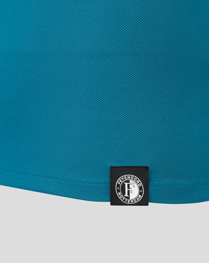Teal Pinnacle engineered knit golf polo featuring a Feyenoord Rotterdam club badge on the lower front