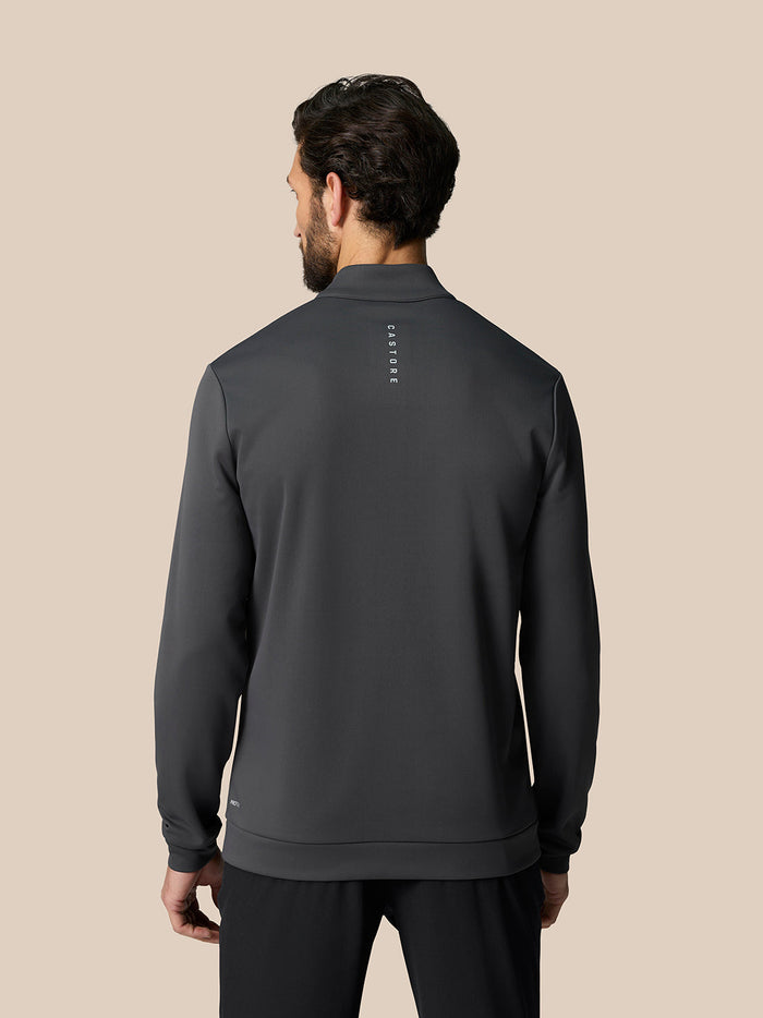 Back view of a gray Golf Club Classic Quarter Zip Top showing a vertical Castore logo on the upper back.