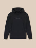 Front view of the black Castore Flex hoodie with hood up and a centered Castore logo on the chest.