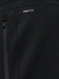 Close-up of black Flex Joggers fabric with ProTek branding and a zipper pull