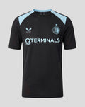 Front view of the Feyenoord Training Coaches T-Shirt with left chest crest, right chest Castore logo, and blue shoulder panels