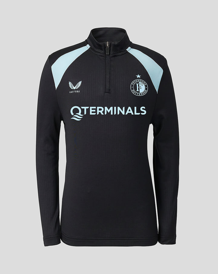 Feyenoord junior training midlayer in black with light blue panels quarter zip and chest logos