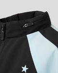 Close up of a Feyenoord training jacket collar in black with a light blue panel and a Castore zipper pull