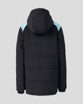 Back view of dark padded Feyenoord training jacket for juniors with light blue shoulder panels and hood