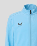 Chest area of the light blue Feyenoord junior jacket showing Castore logo and wing emblem.