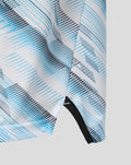 Close up of blue and black abstract pattern on Feyenoord Uit Matchday junior t shirt fabric.