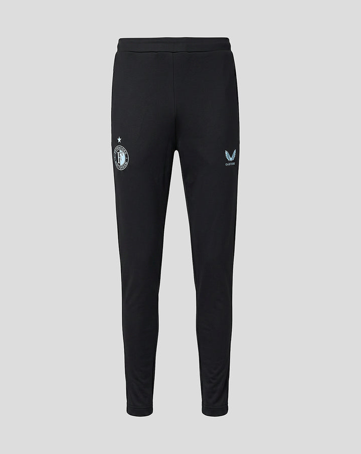 Black slim fit Feyenoord training pants with zip pockets and ankle zips; elastic waist; crest on right leg and Castore logo on left