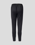 Back view of black slim fit training pants with elastic waistband