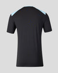 Back view of a men's Feyenoord training T-shirt with black body and light blue shoulder panels.