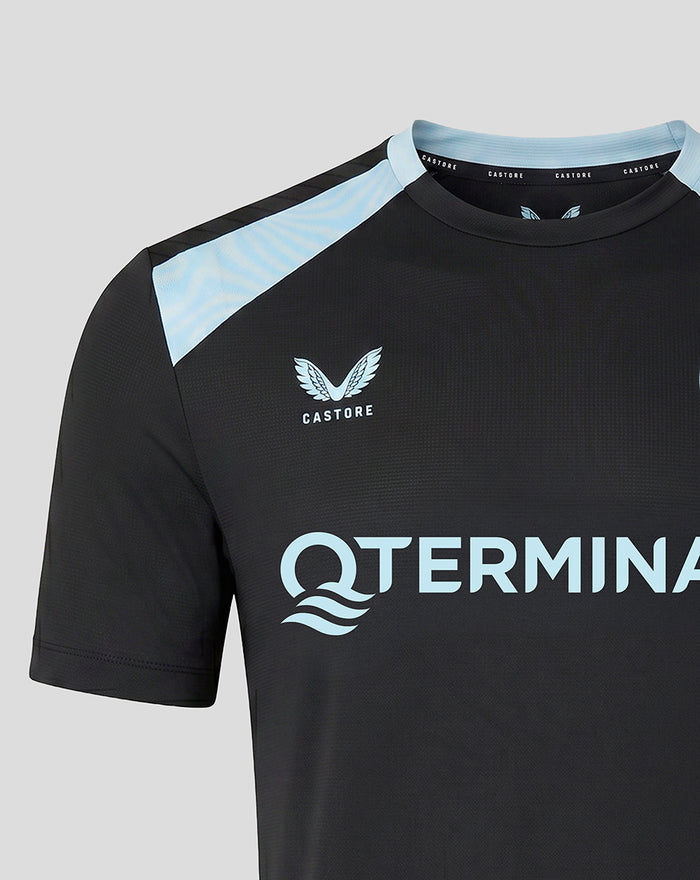 Close-up of the upper front showing a light blue shoulder panel, the Feyenoord crest and Castore branding.