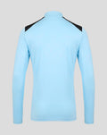 Back view of light blue Feyenoord training midlayer with black shoulder panels and a high collar