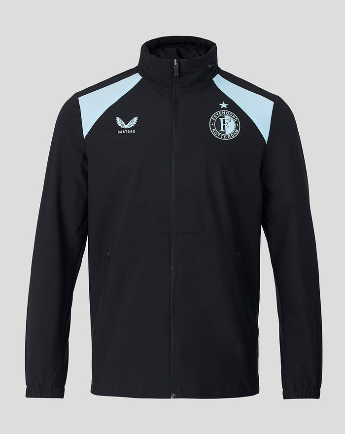 Feyenoord trainingscoach regenjas 2026-2027 voor mannen donkerblauw met lichtblauwe schouders en borstlogo