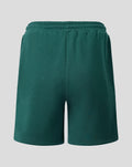 Achterkant van groene Feyenoord Travel fleece short voor heren met elastische tailleband