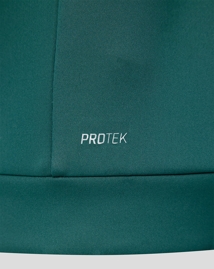 Close-up of ProTEK branding on the green Feyenoord Travel hoodie
