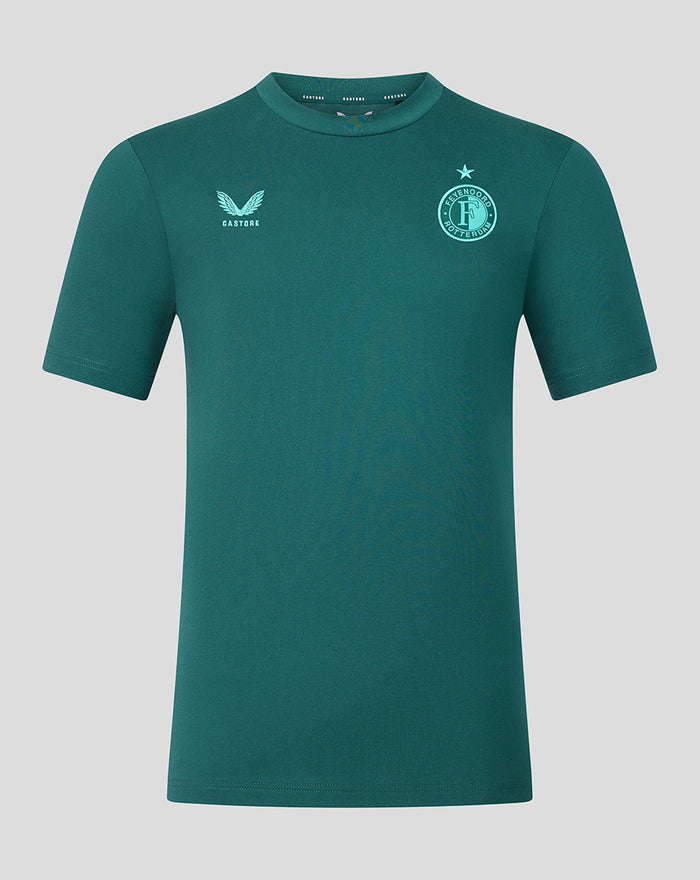 Groene Feyenoord Travel T-shirt voor mannen met clublogo op borst en Castore logo