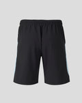 Front view of Feyenoord training shorts with black fabric and light blue panels; crest on left leg and Castore logo on right